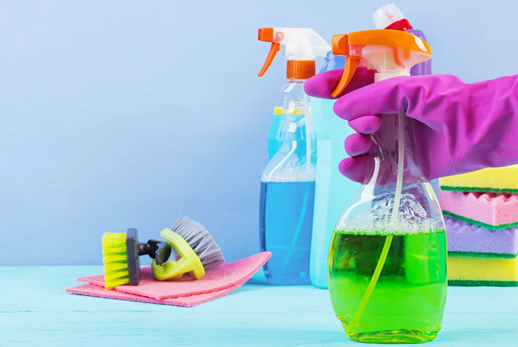 M&P Cleaning offers services of House Cleaning, Deep Cleaning, Airbnb Cleaning, Construction Cleaning, Move Out - In, Office Cleaning in Sausalito, CA, San Rafael, CA, Novato, CA, Tiburon, CA, Mill Valley, CA, Corte Madera, CA - House CleaningCleaning service concept. Colorful cleaning set